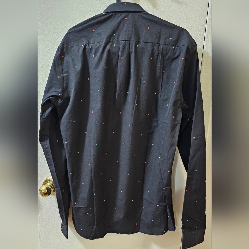 Jared Lang After Hours Star Print Button Down Shirt Black Men's Size Medium - Picture 6 of 10
